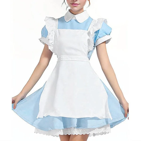 Dame Eventyrlig Alice i Eventyrland Cosplay Kostume Stuepige Kjole Halloween Maskerade med Sløjfe Hovedbeklædning XL_tfrf