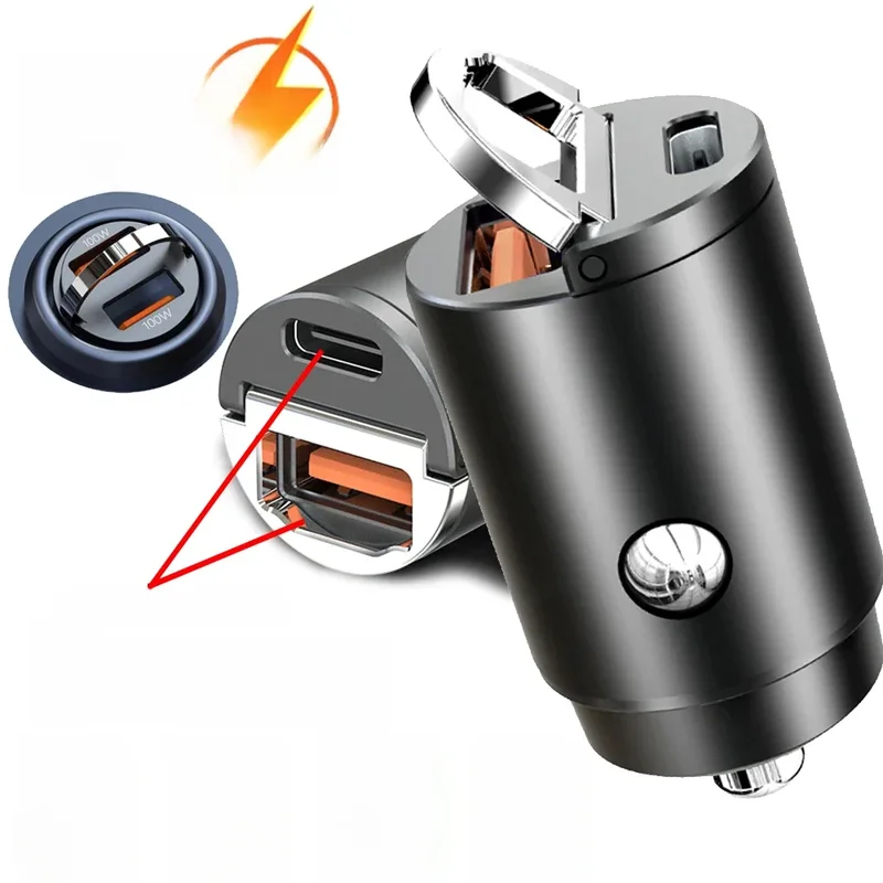 AliExpress - Mini 200 W PD QC Pull Ring Schnelle Lade Auto Ladegerät USB C Auto Telefon Ladegerät Adapter Für iPhone 13 12 Xiaomi Samsung Huawei