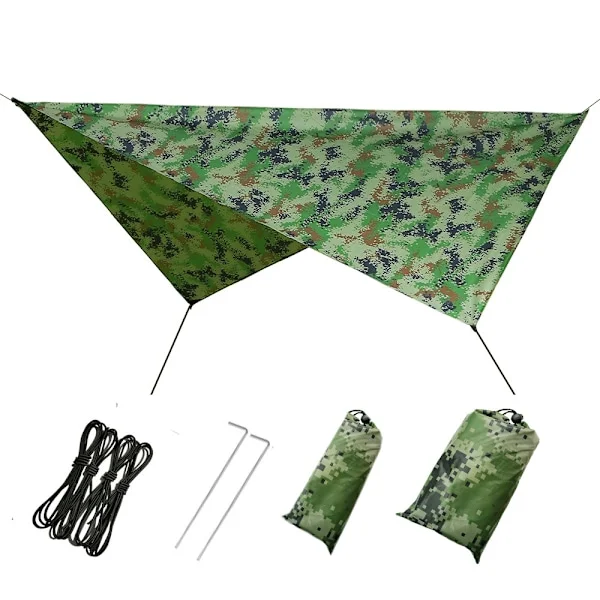 Hengekøye Vanntett Camping Tarp for Reise, Fotturer, Piknik, Hage, Vindtau, Jordspiker, Oppbevaringspose