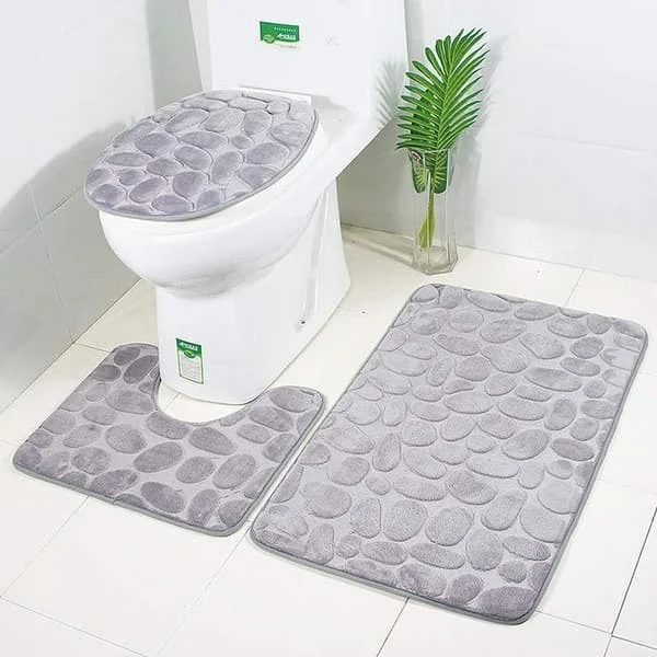 New Non-Slip Bathroom Mats, 3-Piece Bathroom Mat Contour Bathroom Mat Set Toilet Toilet Mats (Grey V2)