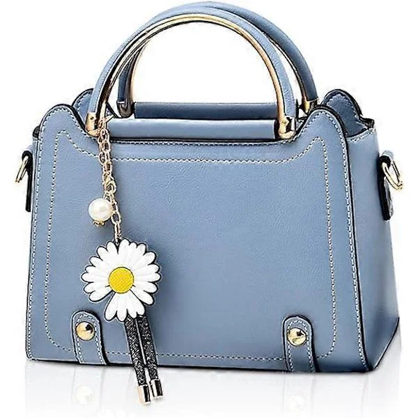 Small Crossbody Bag for Women Top Handle Bags Cute Shoulder Bags PU Leather Girls Messenger Bags Ladies Handbags with Flower Ornament (Blue)