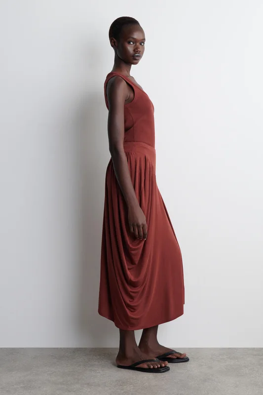 COS Women's Gonna Midi Drappeggiata Asimmetrica in Rosso