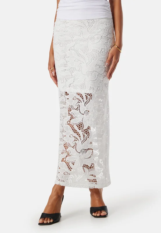BUBBLEROOM - Midi Lace Skirt - White