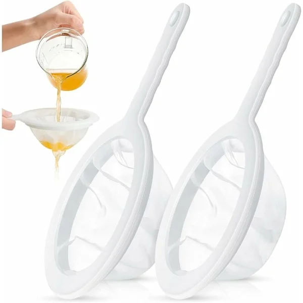 2 stycken finmaskiga sil, nylonnät, yoghurt-sil, extra finmaskig plastsil, mini-saft-sil, vit honungssil med handtag för mjölk