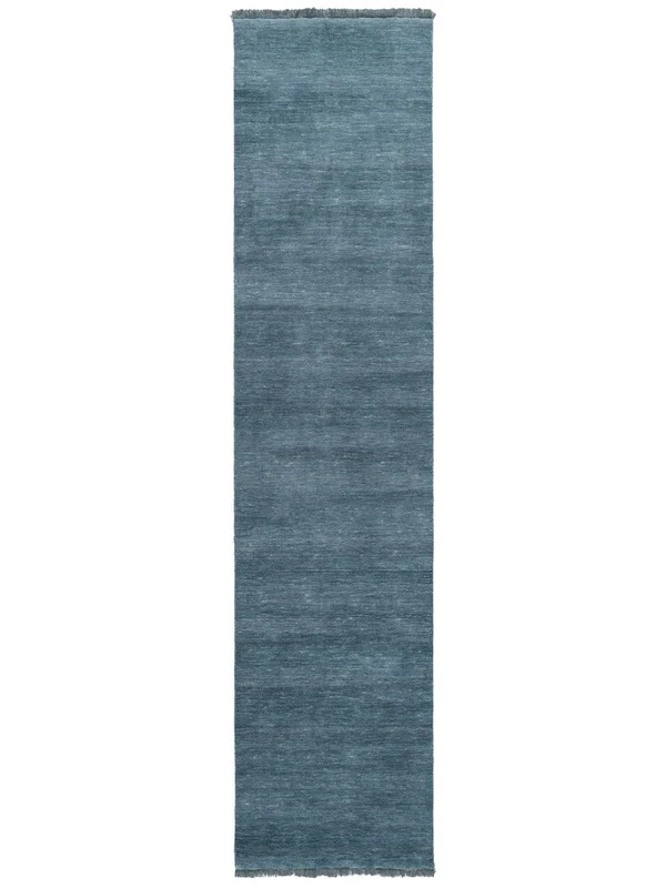Plain (Single Colored) Small Handloom Fringes Rug - Dark Teal 80X300 Wool, Modern Style