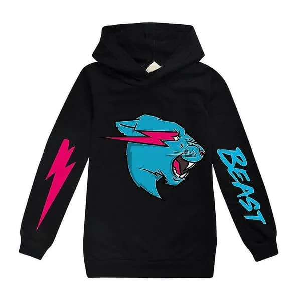 Unisex Barn Mr. Beast Lightning Cat Print Hoodie Top Tracksuit Sort Sort-Xin Sort