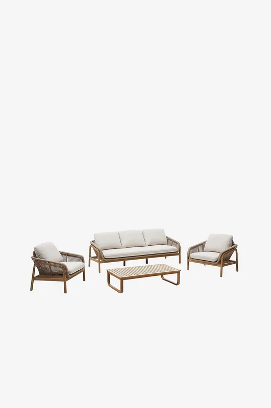 Kave Home - Vellana sæt: 3-personers sofa, 2 lænestole og sofabord fremstillet af Fsc 100 % massivt akacietræ - Flerfarvet - Loungemøbler - Fra 
