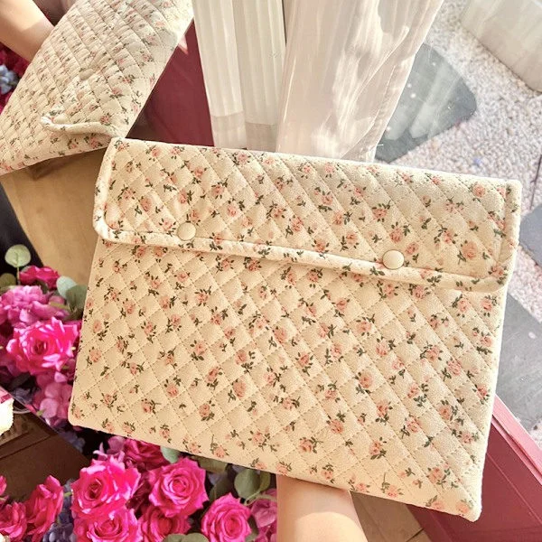 Floral Laptop Sleeve Bag 11 13 14 Inch For Book Pink Large