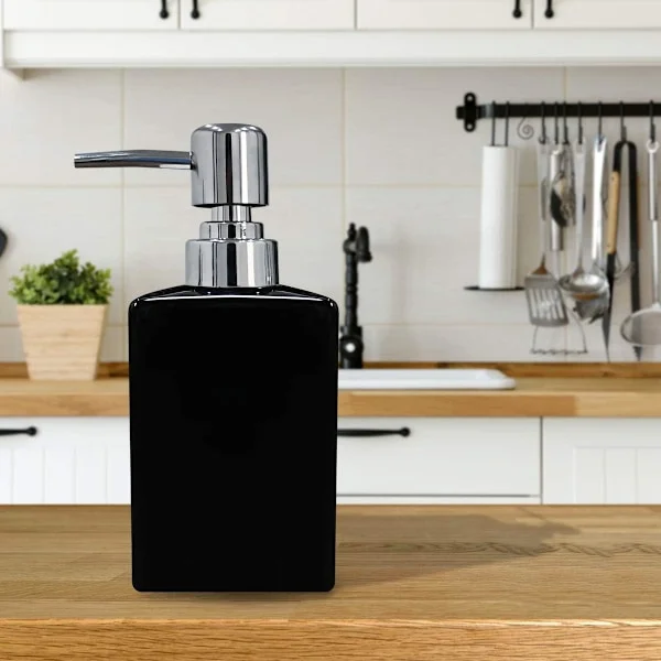 Såpedispensere, 320ML Firkantet Såpe- og Lotionpumpe Dispenser for Kjøkken/ Bad/ Vaskerom, Påfyllbar Sjampo, Håndsåpe, Oppvasksåpe (Svart)