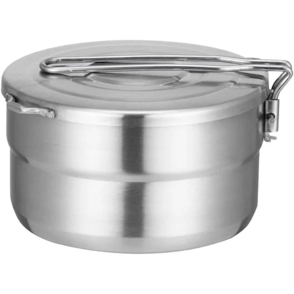 Campingkokkärl i rostfritt stål med lock och fällbart handtag 1,5L stor kapacitet Bento-kärl Utekök för camping