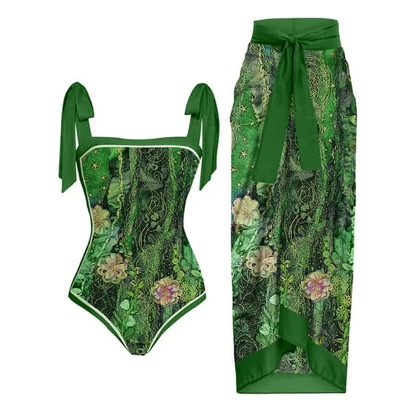 2026 Kvinnor Baddräkt Bikini Baddräkt Topp Klänning Set Blomstermönster Dam Baddräkt Tvådelad Kostym Mode Dam Baddräkter