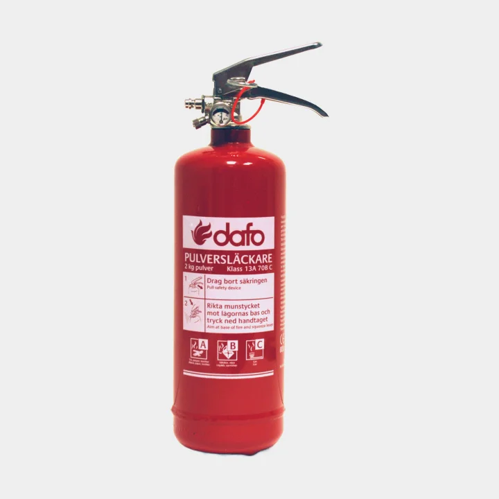 Pulversläckare Dafo Core, 13A/70B/C, med tryckmätare (manometer), 2 kg + hållare