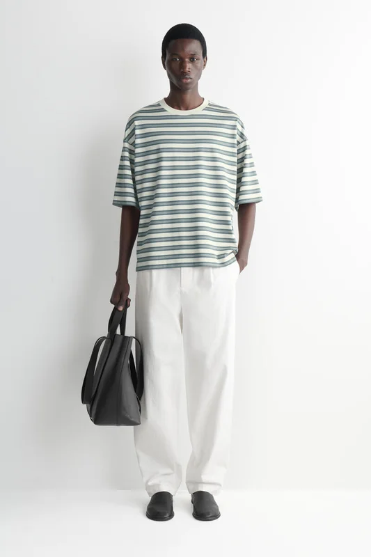 COS Men's Camiseta Oversize De Rayas De Algodón in Azul