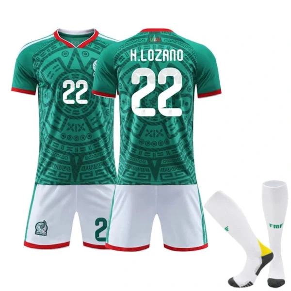 2026 VM Mexico Hjemme Nr.22 H.Lozano Fodboldtrøje Shorts Sæt - Fodboldtøj til Drenge Piger Unge Mænd Fans Træningsgave 26