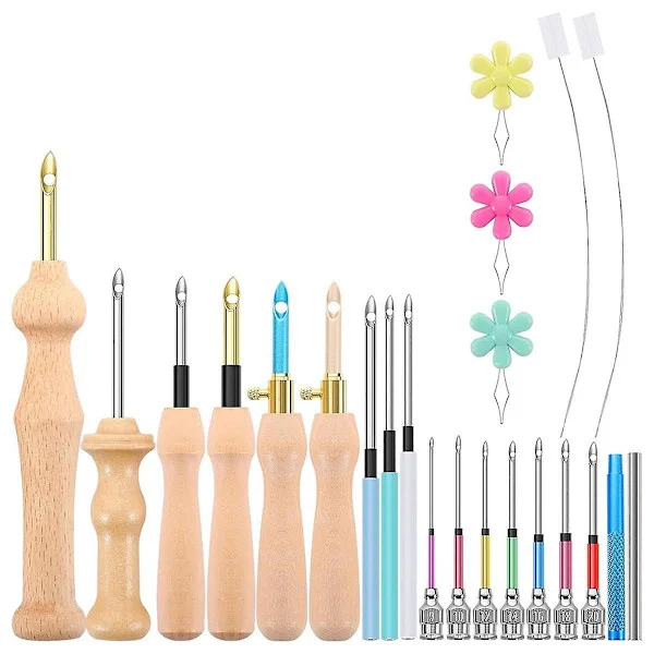 23 st Punch Needle Kit, Justerbart Punch Needle Set i Trä för Vuxna Nybörjarbroderare