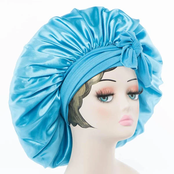 Satin Bonnet Silke Bonnet Hår Bonnet (L.blå) Jumbo Størrelse til Sl