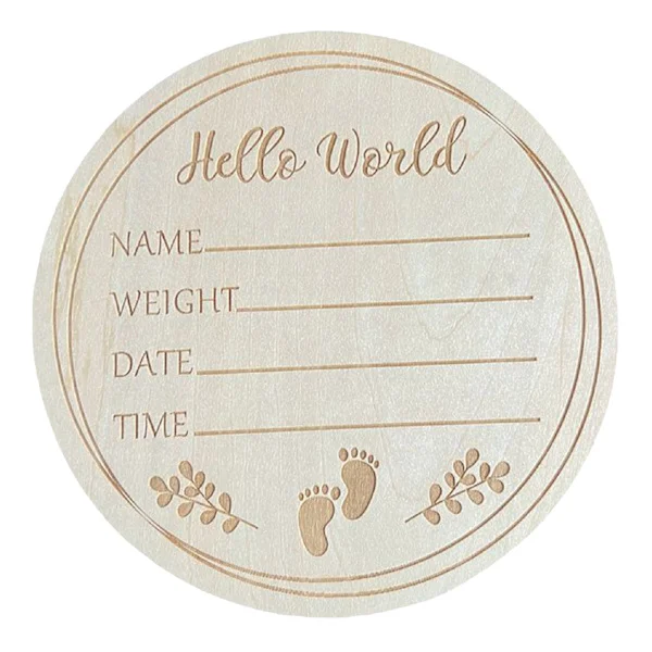 5.9in Rund Baby Annoncering Foto Prop Basswood Skilt Hello World Børneværelse Indretning