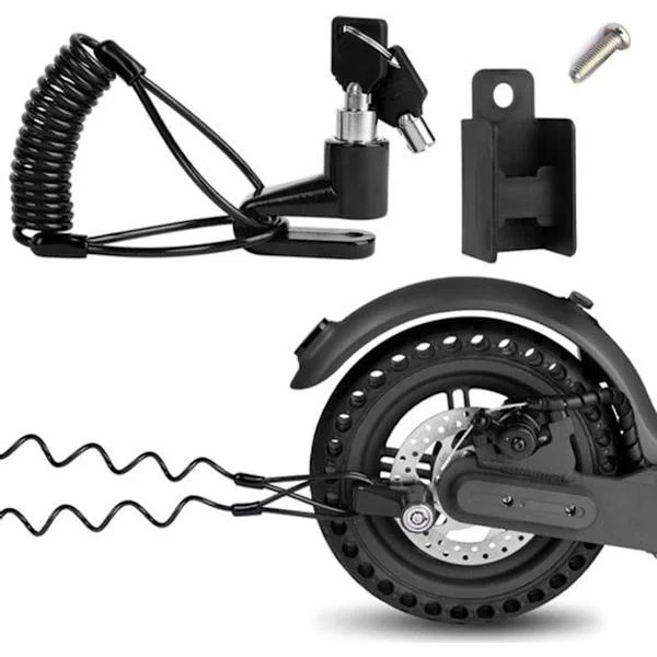 Skivebremslås - Skivebremslås med påminnelseskabel og holder - Sykkellås - Elektrisk sparkesykkel lås - Motorsykkel lås - Scooter lås - Lås ...