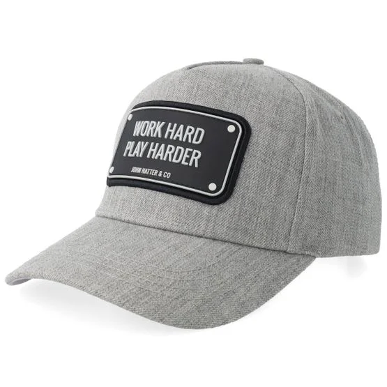 John Hatter & Co - Grå adjustable Caps - " Work Hard Play Harder Grey A-Frame Adjustable " @ Hatstore