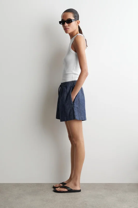COS Drawstring Denim Shorts in Blue - Women
