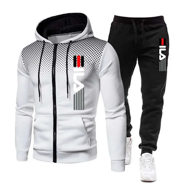 Ny Mode Träningsdräkt För Män Hoodie Fitness Gym Kläder Män Löparset Sportkläder Joggingbyxor Herr Träningsdräkt Vinterdräkt Sport VIT
