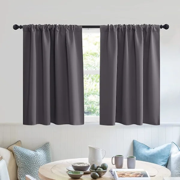 Korta mörkläggningsgardiner för kök, enfärgad halv fönsterbehandling för sovrum energibesparande insynsskydd badrum, B107 x L76 cm, 2-panels set (FMY)