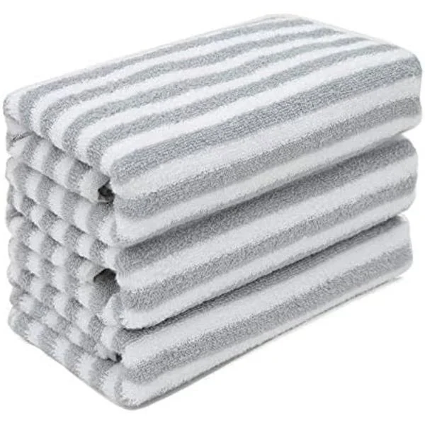 Grå håndklær stripete mønstre bomull supermyke håndklær med høy absorpsjon for hverdagsbruk, hjem, treningsstudio, basseng, camping (34*74CM) 3 stk
