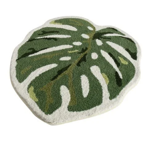 Gröna Blad Badeværelsesmåtter Søde Monstera Bademåtte Boho Vaskbare Måtter Palmeformet Gulvdekor Badeværelsesmåtter til Badeværelse (40*60cm)