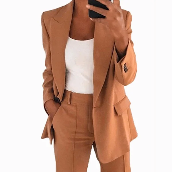 Draktssett for kvinner, 2-delt Blazer-bukse BRUN