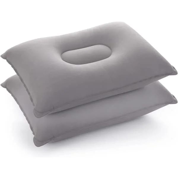 2 stycken 42x29 cm Uppblåsbar Campingkudde Lätt Resekudde Luftkudde Strandkudde Flockad Kudde för Kontor, Utomhus, Grå