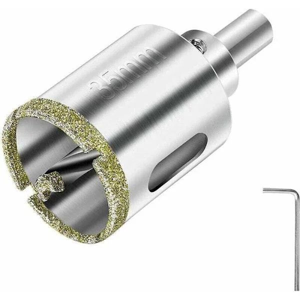 35 mm diamant hullsag. Diamantbor med sentral styrebor. Flishullsag med diamantoverflatebelegg for kutting av glass
