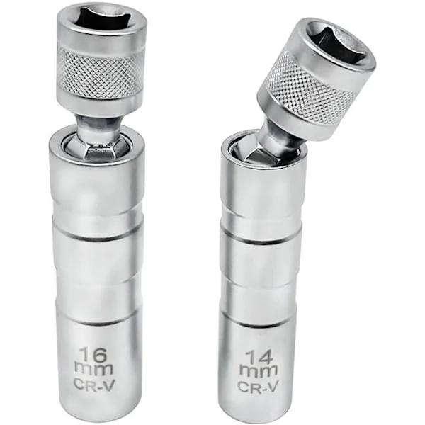 2-delt tennpluggverktøysett - biltilbehør - tennplugg - 14 mm/16 mm - Tynnvegget pipe - Magnetisk - Tranexamisk stål - Sølv