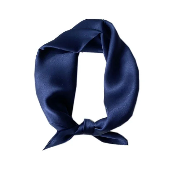Dam silkescarf fyrkantig scarf satin bandana halsduk Marinblå
