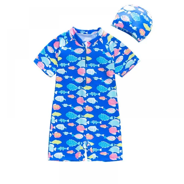 [RM]Baby UV Protection Swimsuit, Short Sleeve One Piece Swimsuit with Quick Dry Fabric and UV Protection, Stretchy Fabric with Zipper
