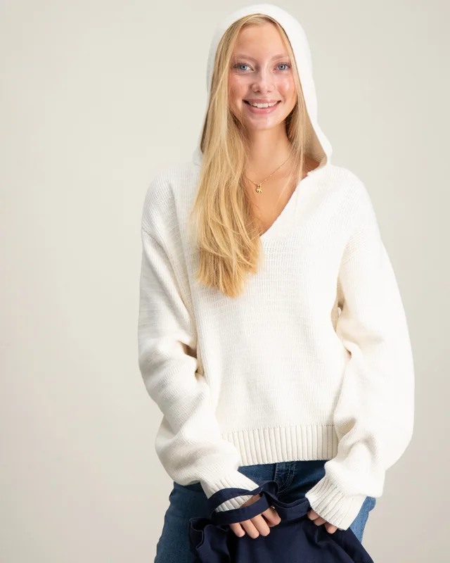 Gina Tricot Young Y chunky knitted hoodie Kremowy Bluzy z kapturem Dziewczyna - Kids Brand Store