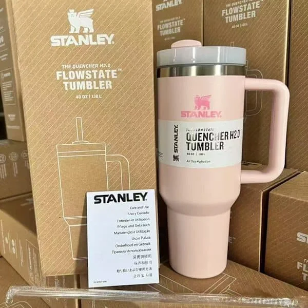 Stor 1,2L Termosmugg i Rostfritt Stål med Handtag och Sugrör för Bilresor Rosa