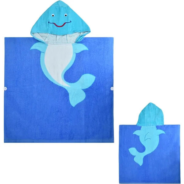 (Delfin) Handduk för Barn Poncho Handduk Huvad Handdukar Mjuk