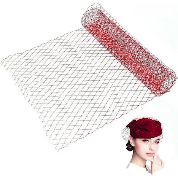 1,1 Yard Rött Brudslöja Flapper Fascinator Mesh Nät Tyg, 28 cm Bred Hattmakeri för Brudens Huvudbonad DIY Kompatibel med Bröllop[D]