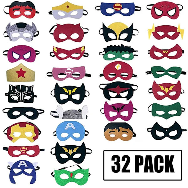 Superhero Masks Party Favors - 32-pack Felt and Elastic Masks for Kids