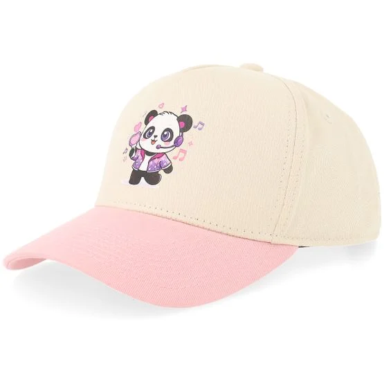 Kiddo Cap - Beige trucker Caps - Kids K-pop Panda Stone/Light Pink Brim A-frame Adjustable @ Hatstore