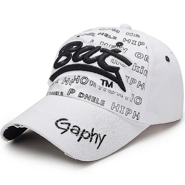 Herre Bat Gaphy Strapback Baseball Caps Snapback Justerbar Solhatt Hip Hop Caps, Hvit