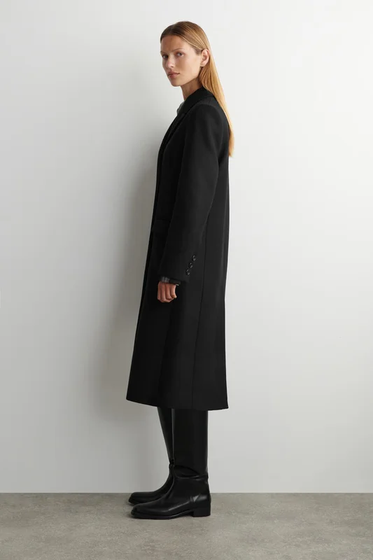 COS Women's Tailored Double-Breasted Wool Long Coat in Black