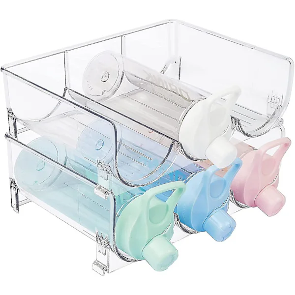Plastflaskhållare, 2-pack stapelbar flaskhållare för skåp, köksbänk, skafferiorganisation, kylskåp, fristående