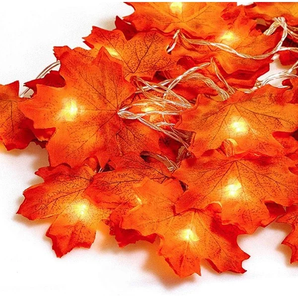 Höstgirlang med 20 LED-lampor och höstlöv (3 m)