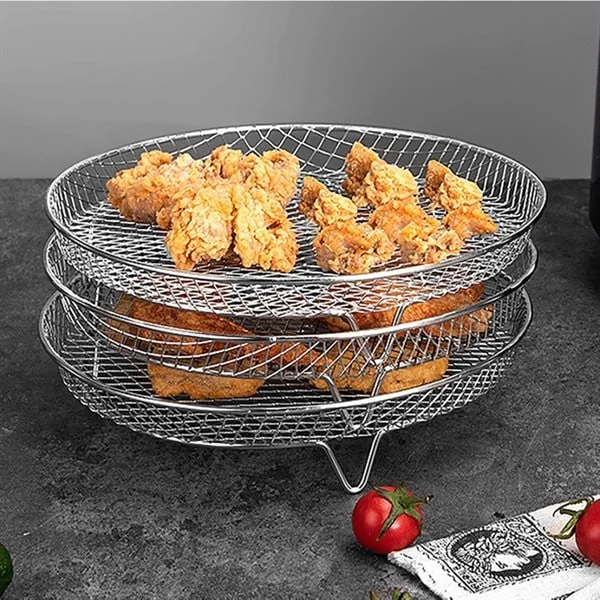 Airfryer grillkurv rund 20 cm / airfryer rack rustfritt stål / grillrist airfryer / tilbehør airfryer / kurv 3-pakning