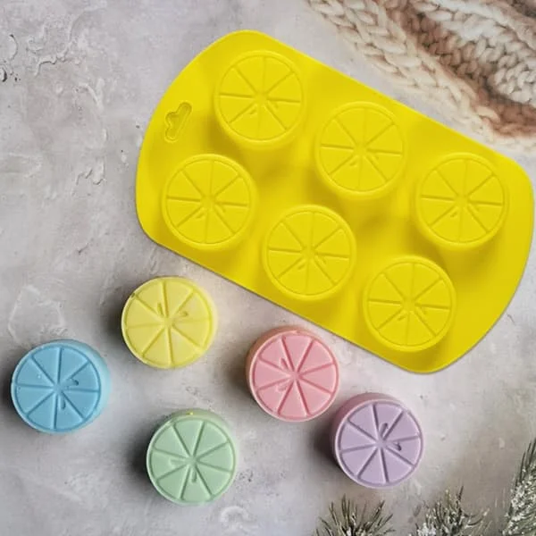 3-delat set med 6-håls 3D citronformade bakredskap för isbitar, godis, fondant och choklad (slumpmässig färg)