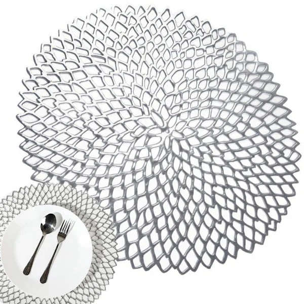 Rund bordstablett i plast silver Ø41 cm 1-pack