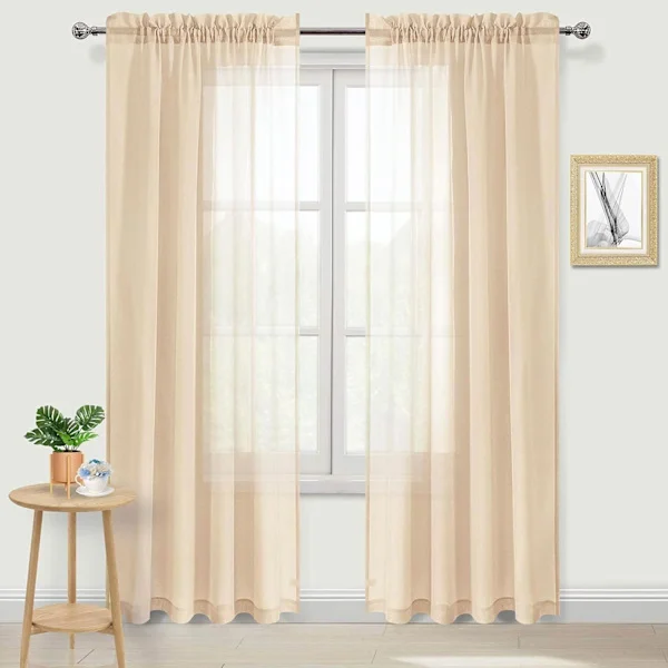 Beige Skira Gardiner Halvtransparenta Stångkanalsgardiner för Sovrum och Vardagsrum, 137 x 213 cm Långa, Set med 2
