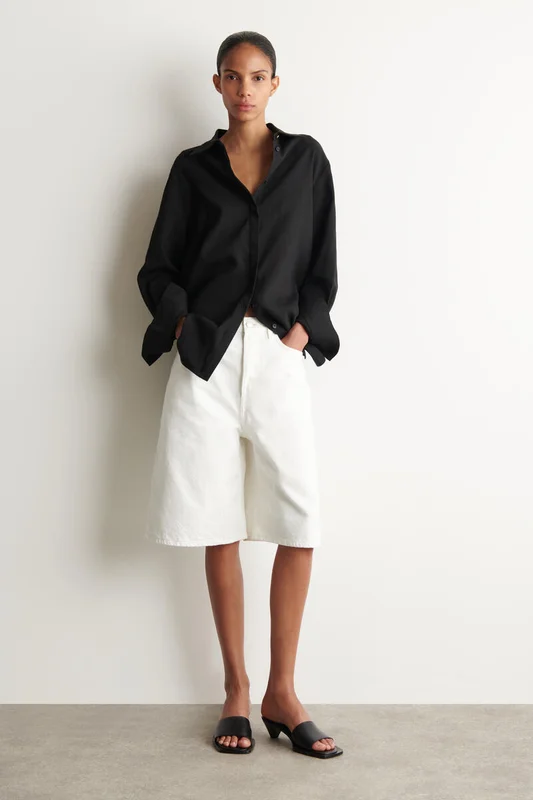 COS Longline Linen Shirt in Black - Women