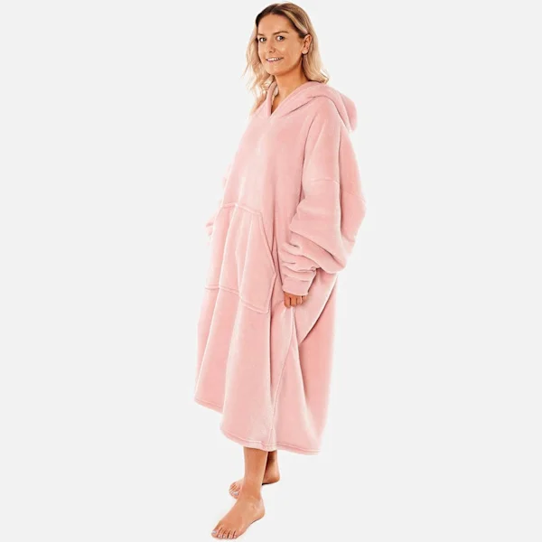【XJ】Ekstra lang overdimensjonert teppe-hettegenser bærbar teppe med lommer ermer myk Sherpa fleece bærbar teppe gigantisk genser Blush Pink